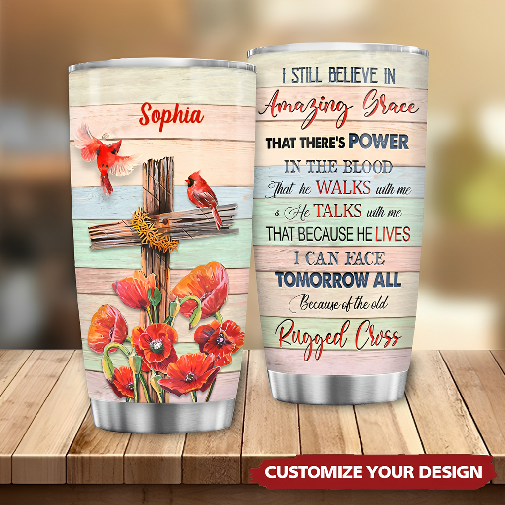 Cross And Cardinal Amazing Grace Personalized Tumbler