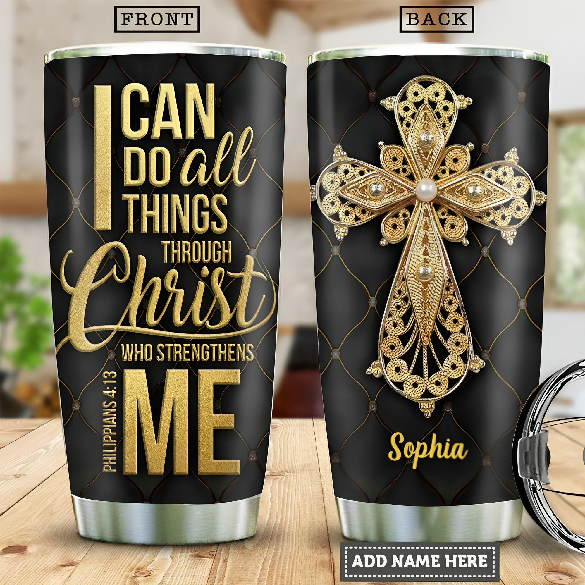 I Can Do All Things Through Christ- Personalized Cross Tumbler